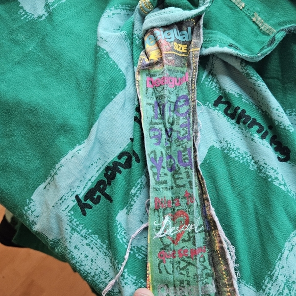 🎉HP🎉 *Rare* Desigual Halter Mini Dress Green Inspirational Sayings size Small - Picture 8 of 11